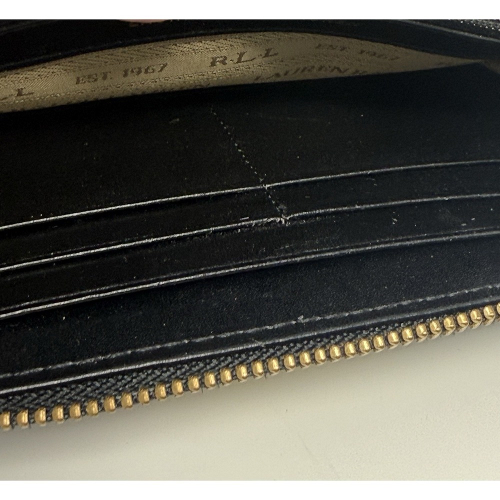 Ralph Lauren Black Leather Zip Around Folding Continental Wallet Clutch - Picture 8 of 10